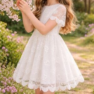 Balabala Girls White Lace Floral Embroidered Flower Girl Dress Sz 150 10–12Y